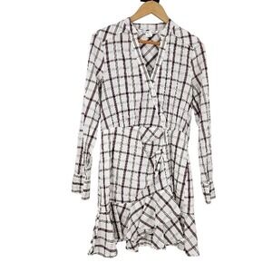 Veronica Beard Wrap Dress Multicolor Plaid Check Ruffle Long Sleeve Mini Size M
